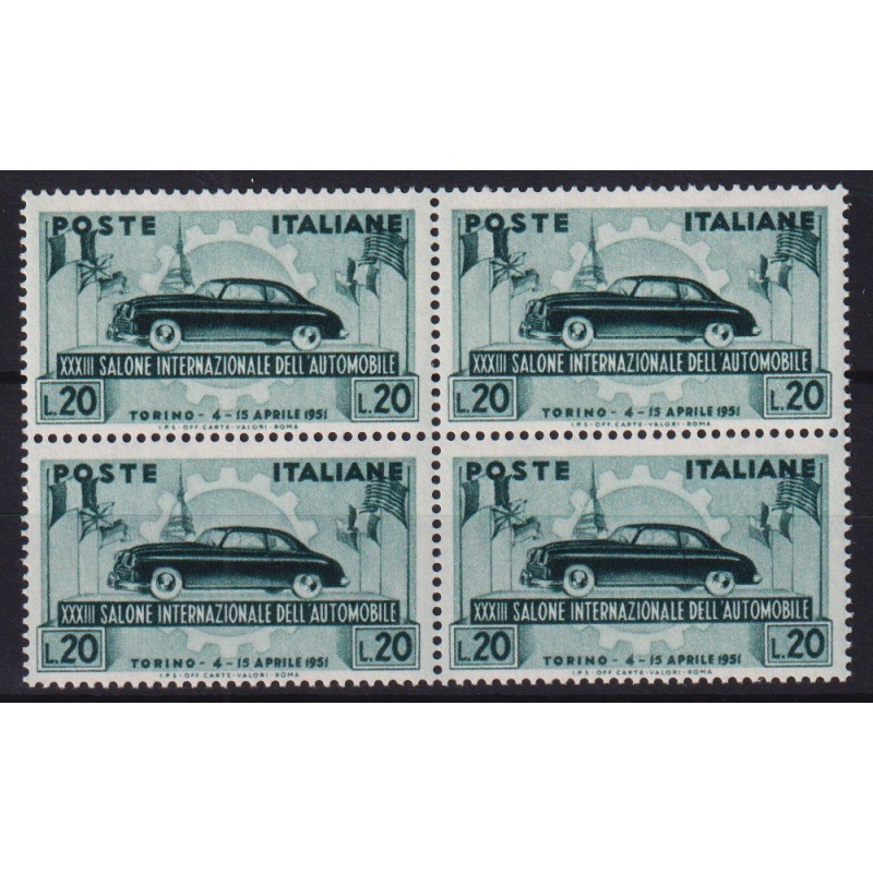 REPUBBLICA 1951 QUARTINA SALONE DELL'AUTOMOBILE G.I MNH**  | Filate...