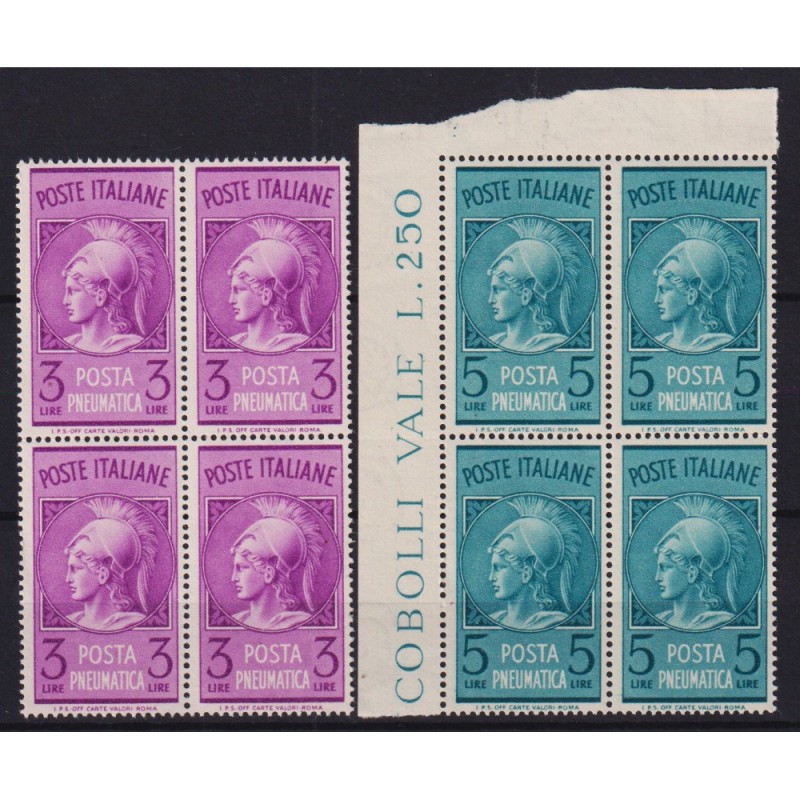 REPUBBLICA 1947 QUARTINE POSTA PNEUMATICA G.I MNH**  | Filatelia Me...
