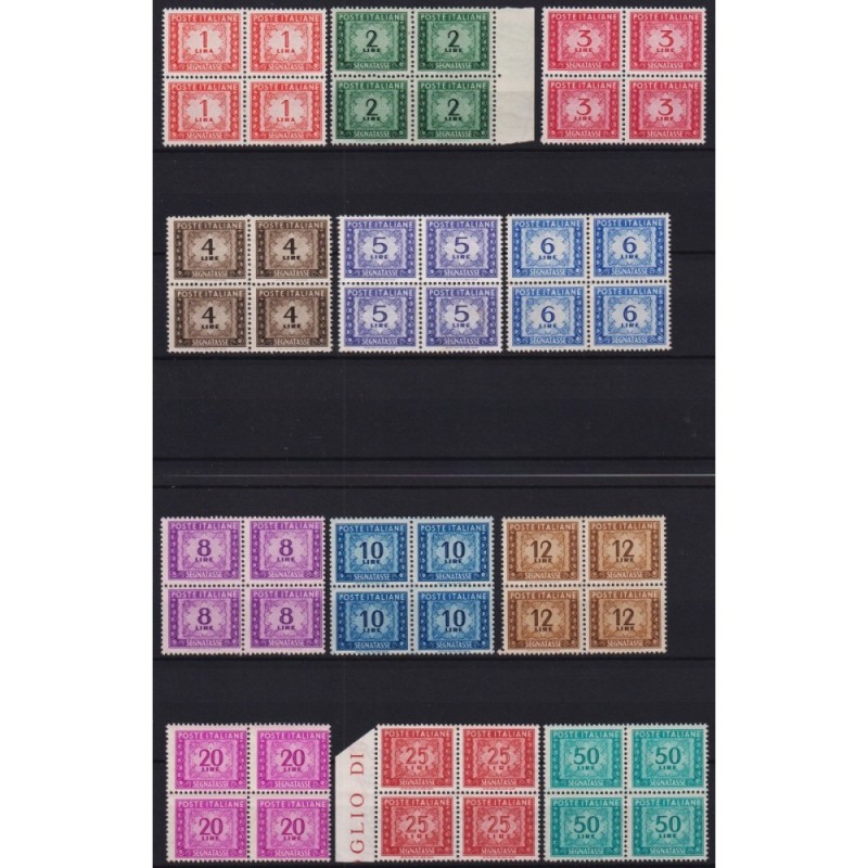 REPUBBLICA 1947-54 QUARTINE SEGNATASSE RUOTA 14 V. G.I MNH** CERT. ...