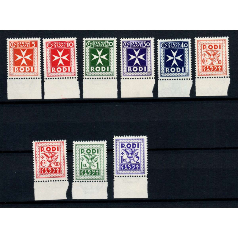COLONIE EGEO 1934 SEGNATASSE SOGGETTI VARI 9 VALORI G.I MNH** BORDO...