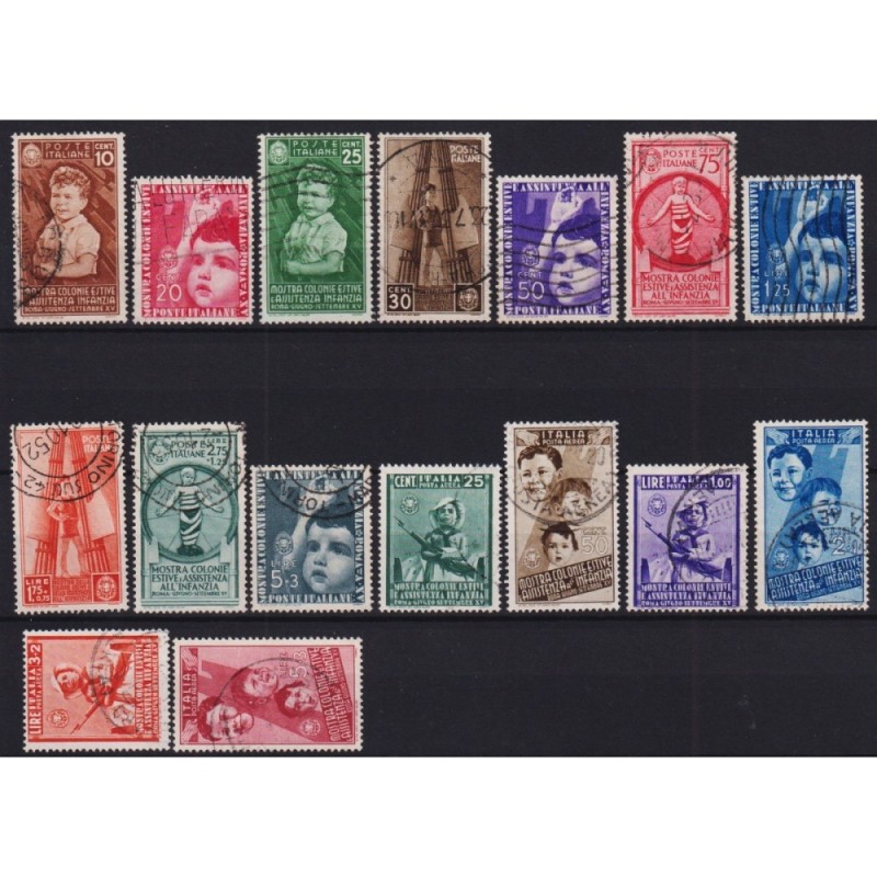 REGNO D'ITALIA 1937 COLONIE ESTIVE E INFANZIA 16 V. US. MOLTI ANNUL...