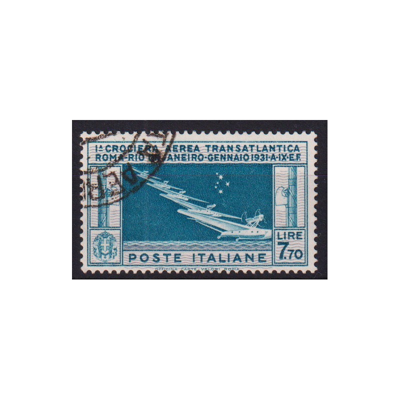 REGNO D'ITALIA 1930 P/A CROCIERA BALBO 7,70 LIRE N.25 US. NON GARAN...