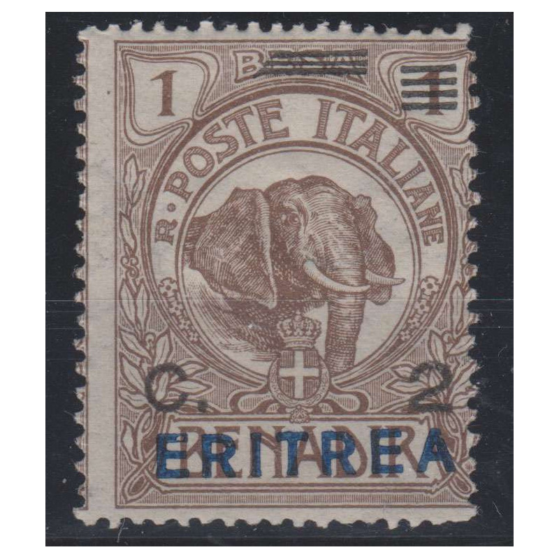 COLONIE ERITREA 1924 2 C. SU 1 B. N.80 VARIETA' NON CATALOGATA G.I ...