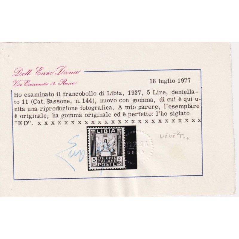 COLONIE LIBIA 1937 PITTORICA 5 LIRE E 10 LIRE DENT.11 N.144-145 G.O...
