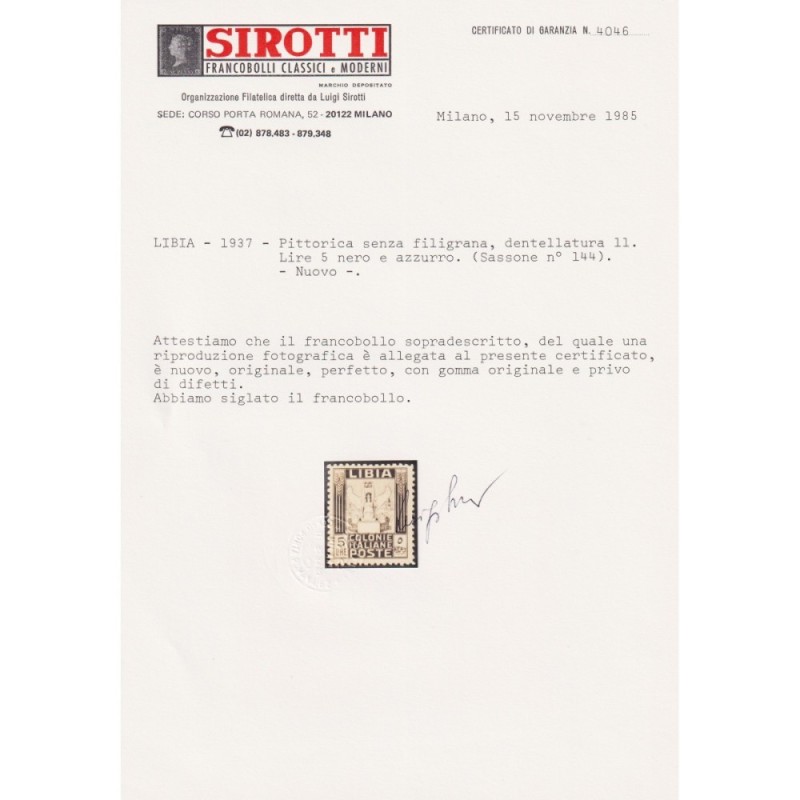 COLONIE LIBIA 1937 PITTORICA 5 LIRE E 10 LIRE DENT.11 N.144-145 G.O...