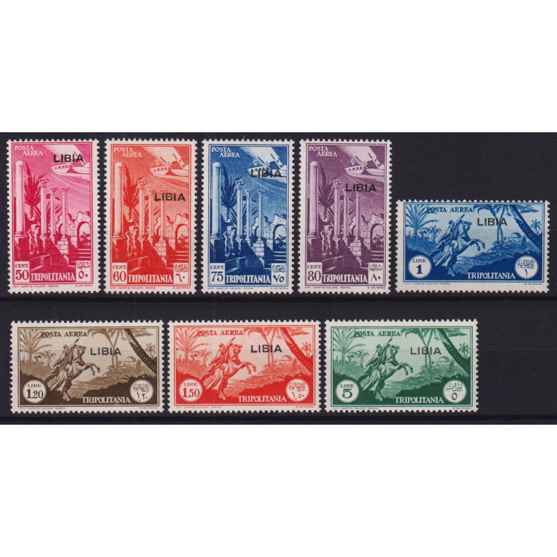 COLONIE LIBIA 1940-41 POSTA AEREA SERIE COMPLETA 8 VALORI G.O MH*  ...