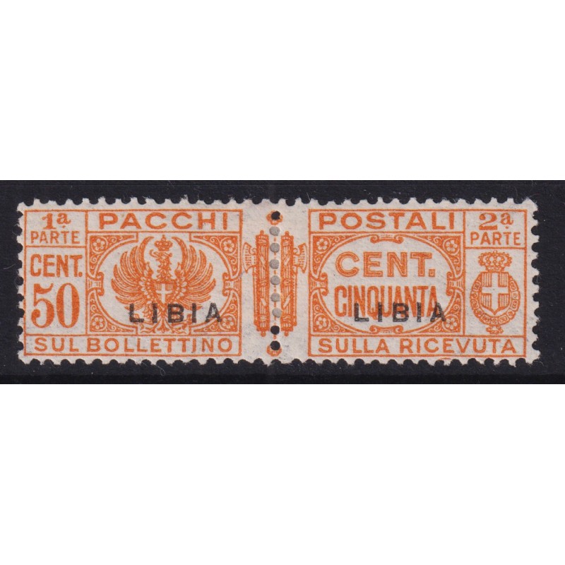 COLONIE LIBIA 1931 PACCHI POSTALI 50 CENTESIMI N.25 G.O MH*  | Fila...