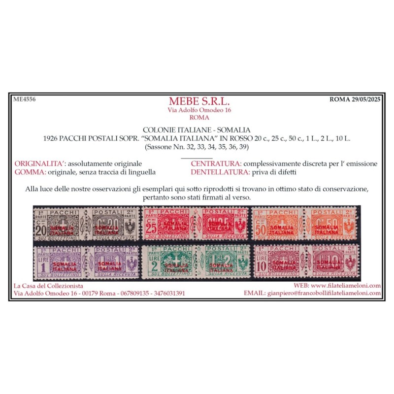 COLONIE SOMALIA 1926 PACCHI POSTALI III TIPO 13 V. N.30-42 G.I MNH*...