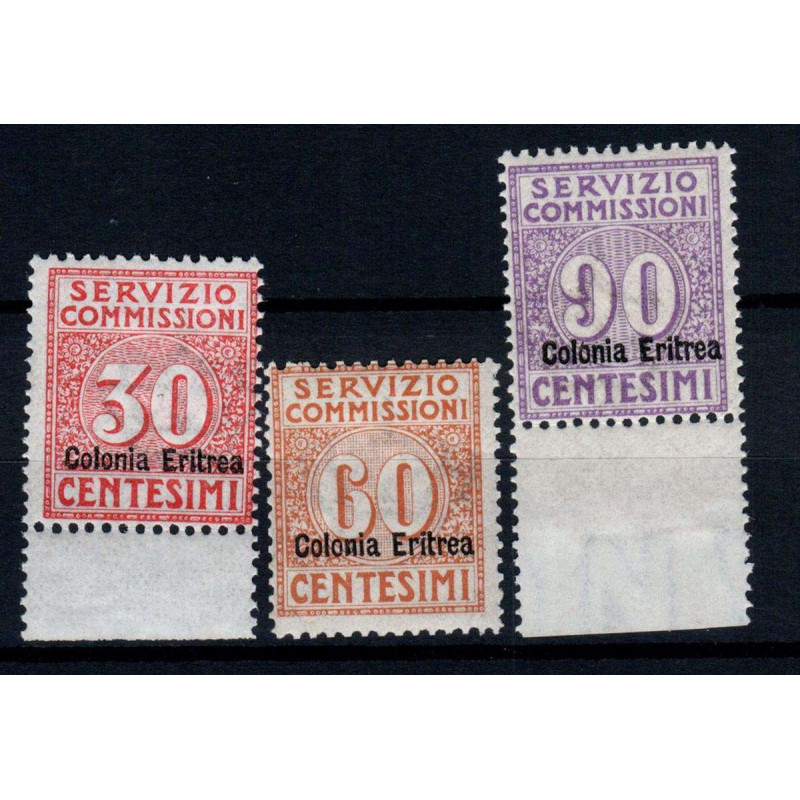 COLONIE ERITREA 1916 SERVIZIO COMMISSIONI 3 VALORI G.I MNH**  | Fil...