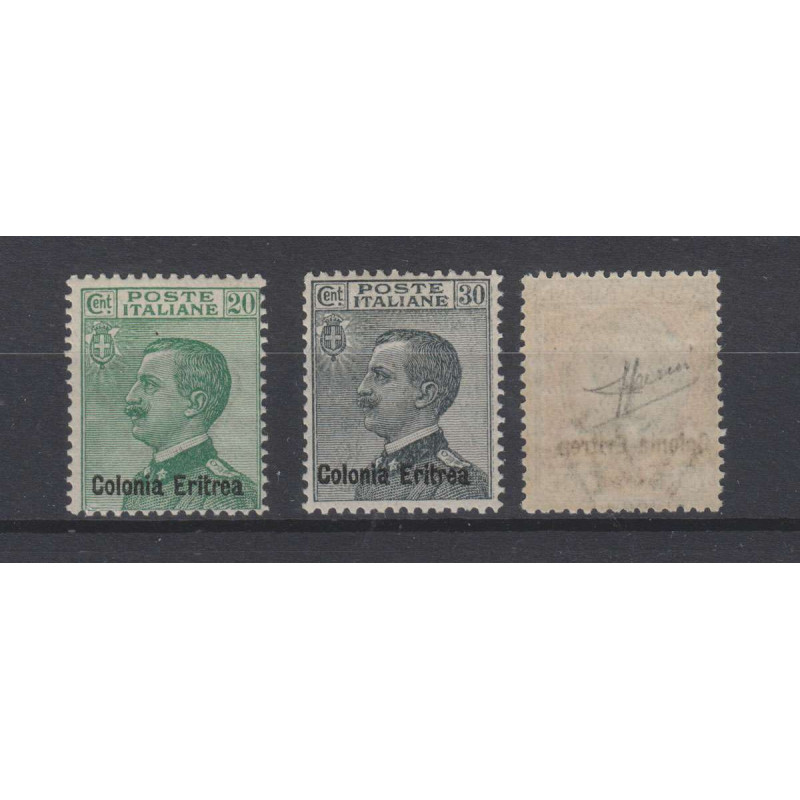 COLONIE ERITREA 1925 MICHETTI SOPRASTAMPATI 3 V. G.O MH* 2 LIRE G.I...