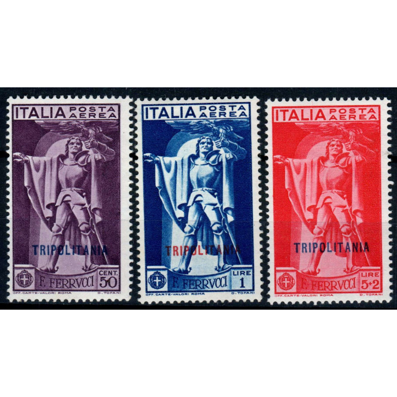 COLONIE TRIPOLITANIA 1930 POSTA AEREA FERRUCCI 3 VALORI G.O MLH*  |...