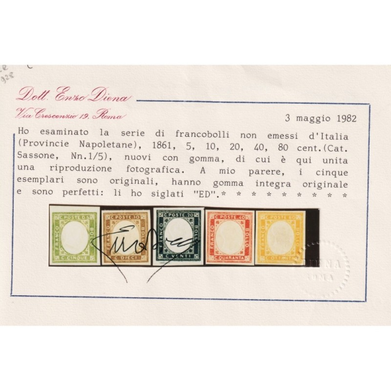 PROVINCE NAPOLETANE 1861 SERIE COMPLETA 5 V. G.I MNH** CERT.  | Fil...
