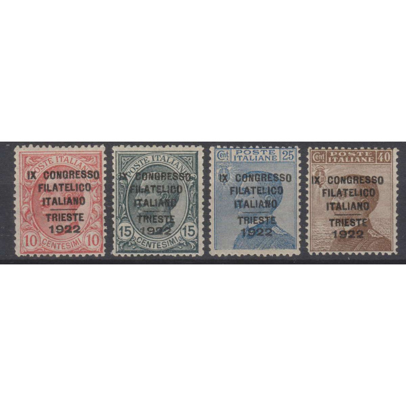 REGNO D'ITALIA 1922 CONGRESSO FILATELICO 4 V. G.I MNH** CERT. BEN C...