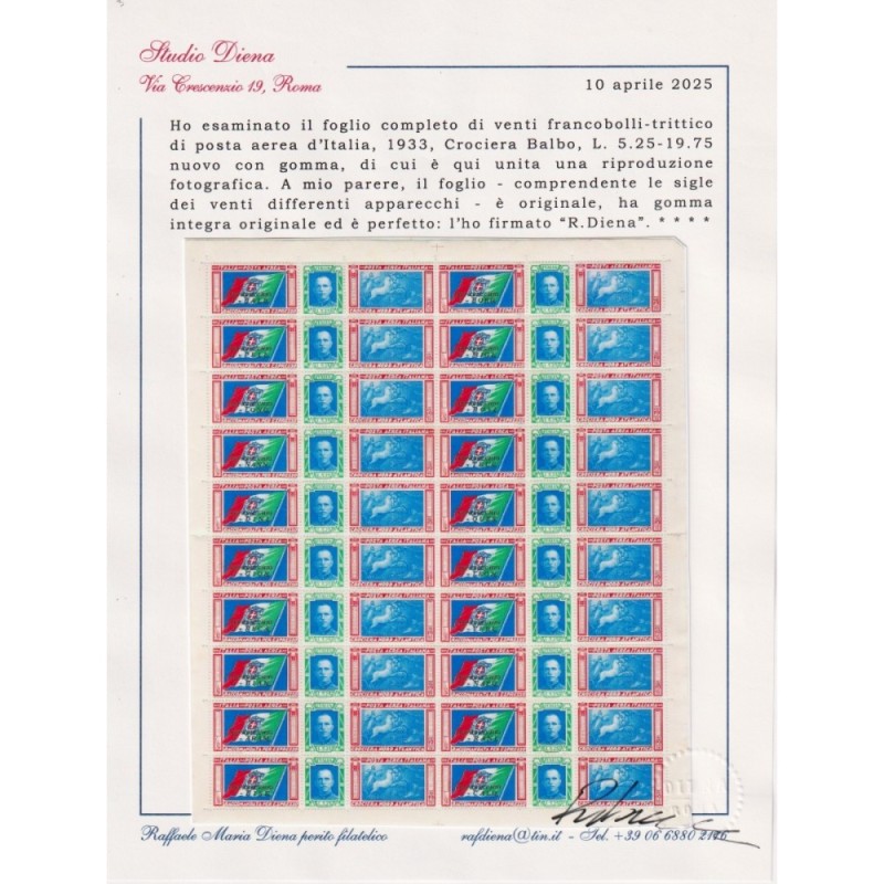 REGNO 1933 FOGLI TRITTICI CROCIERA NORD ALTLANTICA G.I MNH** CERT. ...