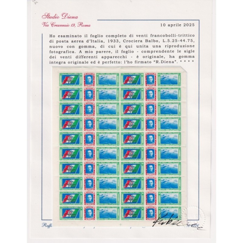 REGNO 1933 FOGLI TRITTICI CROCIERA NORD ALTLANTICA G.I MNH** CERT. ...