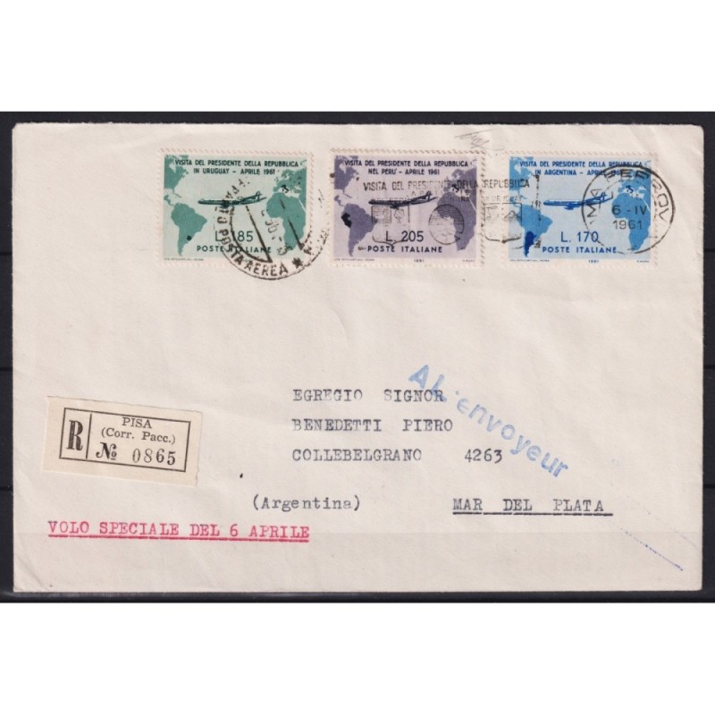 REPUBBLICA 1961 GRONCHI ROSA 205 LIRE RICOPERTO SU BUSTA CERT.  | F...