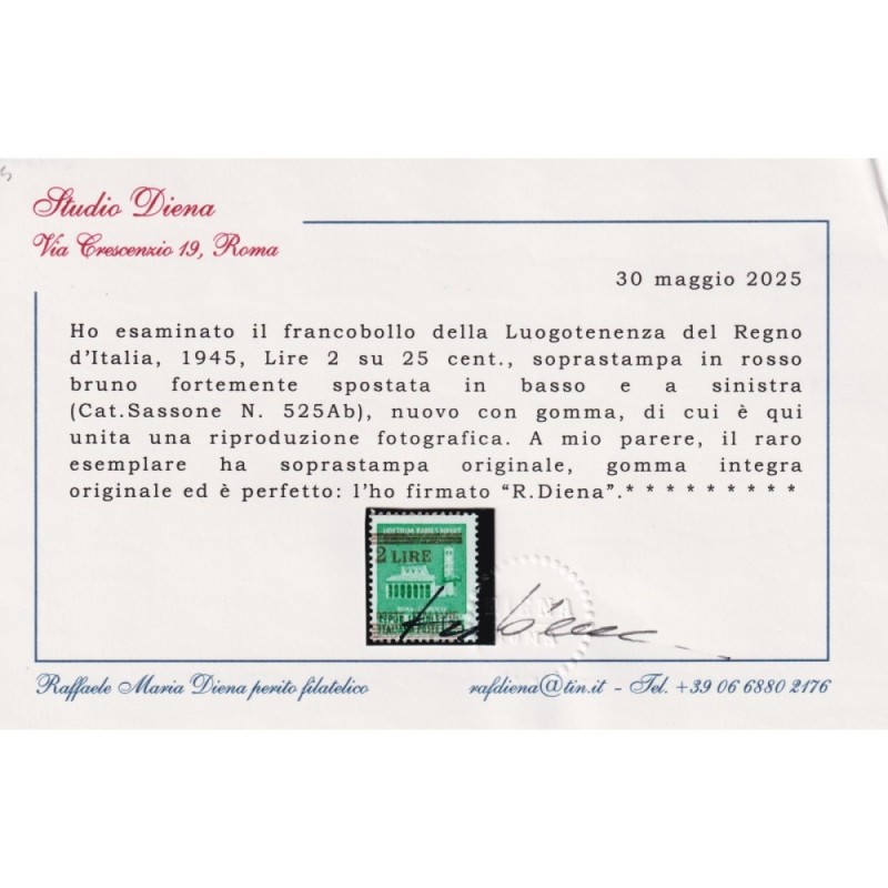 LUOGOTENENZA 1945 MONUMENTI DISTRUTTI SOPR. ROSSO N.525Ab G.I MNH**...