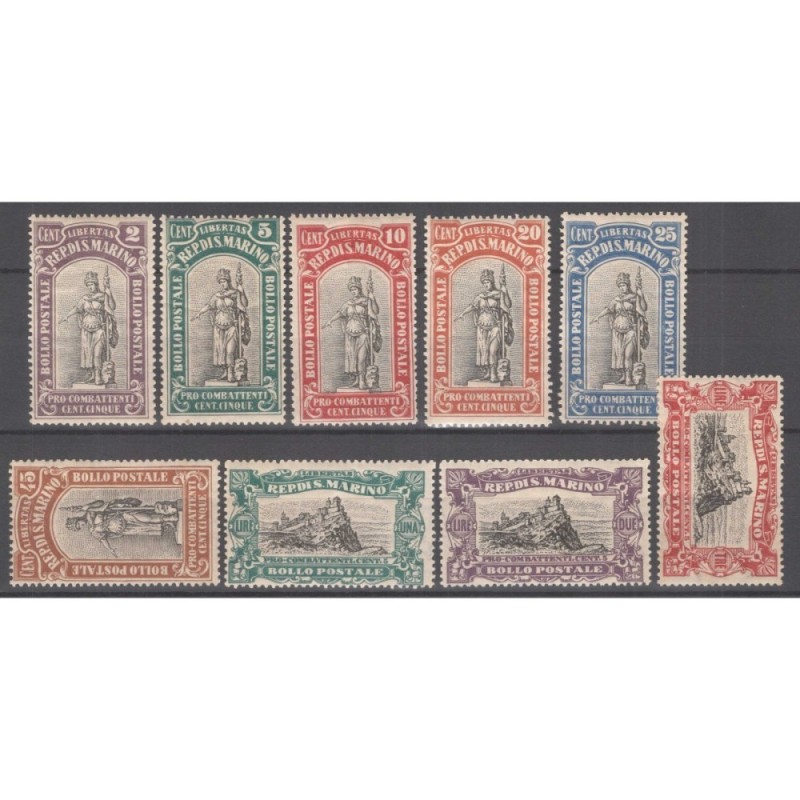 SAN MARINO 1918 PRO COMBATTENTI 9 VALORI G.I MNH** / G.O MH*  | Fil...