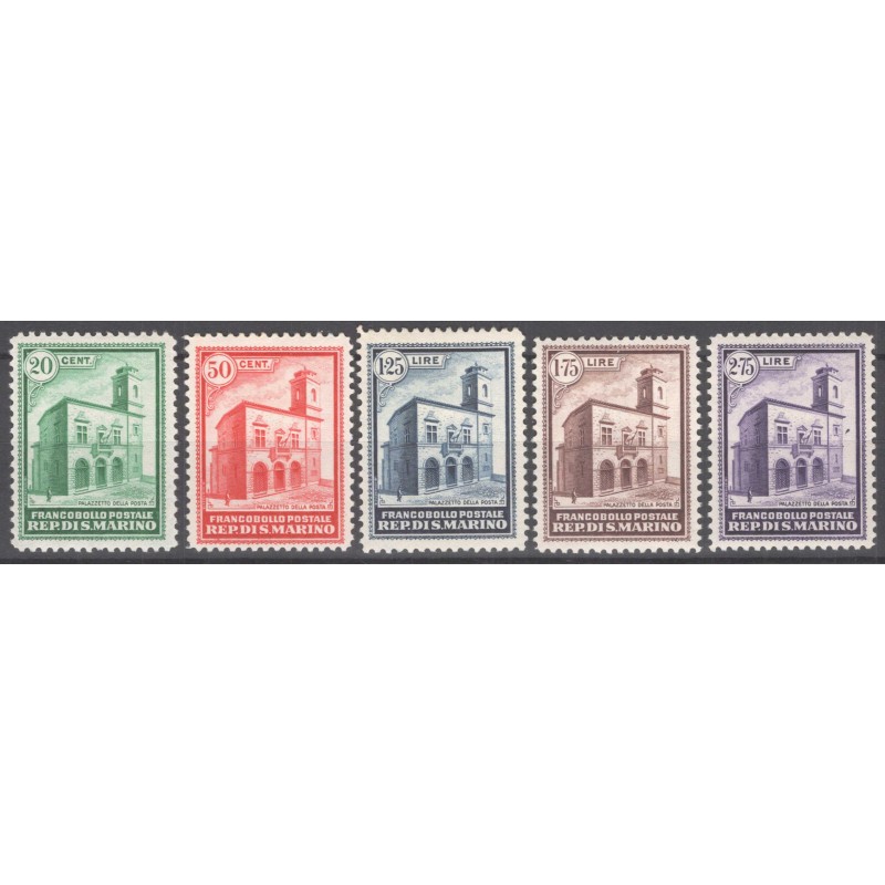 SAN MARINO 1932 INAUGURAZIONE PALAZZETTO DELLA POSTA 5 V. G.I MNH**...