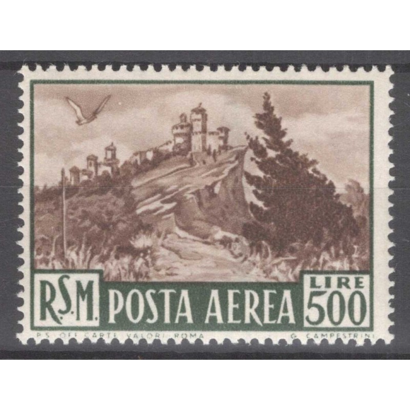 SAN MARINO 1951 POSTA AEREA VEDUTA 500 LIRE N.97 G.I MNH**  | Filat...