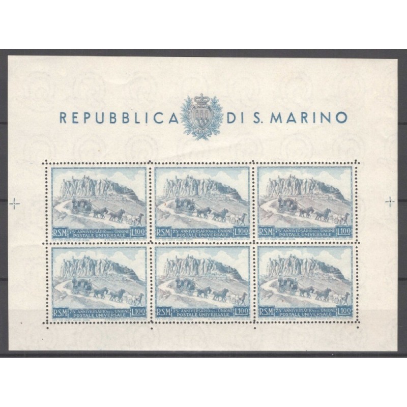 SAN MARINO 1949 FOGLIETTO UPU N.8 G.I MNH** CERT. SENZA FALLE GOMMA...