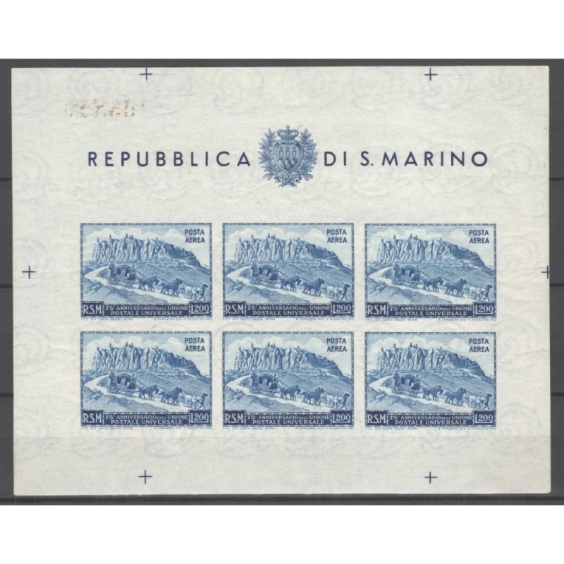 SAN MARINO 1951 FOGLIETTO UPU N.11 G.I MNH** CERT.  | Filatelia Meloni