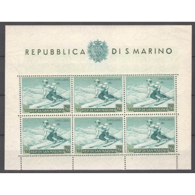 SAN MARINO 1953 FOGLIETTO SCIATRICE N.15 G.I MNH** CERT.  | Filatel...