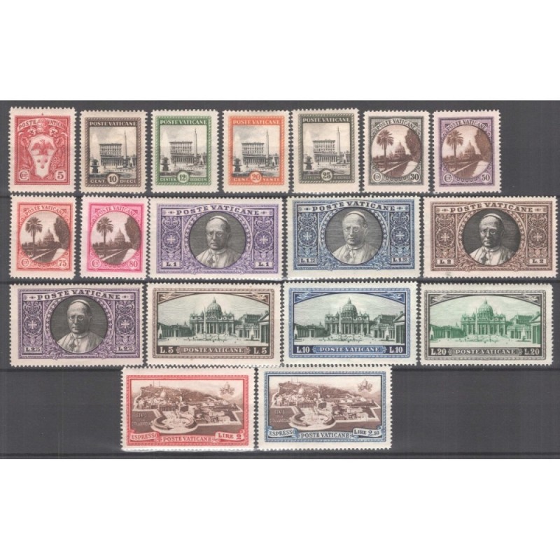 VATICANO PIO XI 1933 GIARDINI E MEDAGLIONI 18 VALORI G.I MNH**  | F...