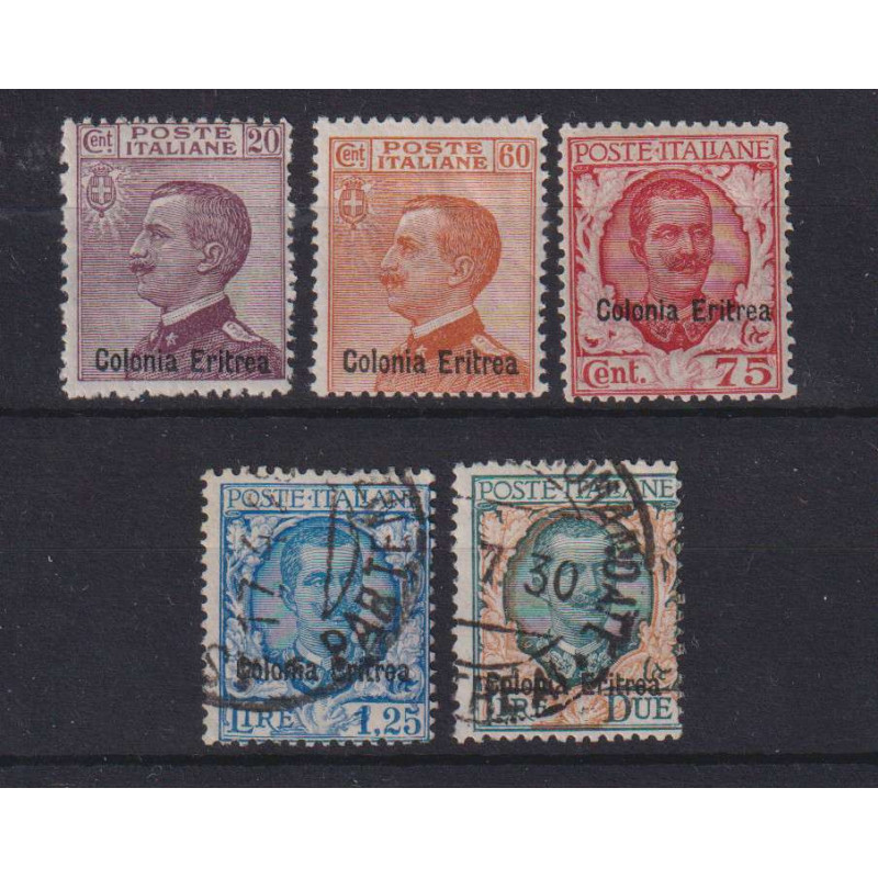 COLONIE ERITREA 1928-29 MICHETTI 5 VALORI G.O MH* / USATI  | Filate...