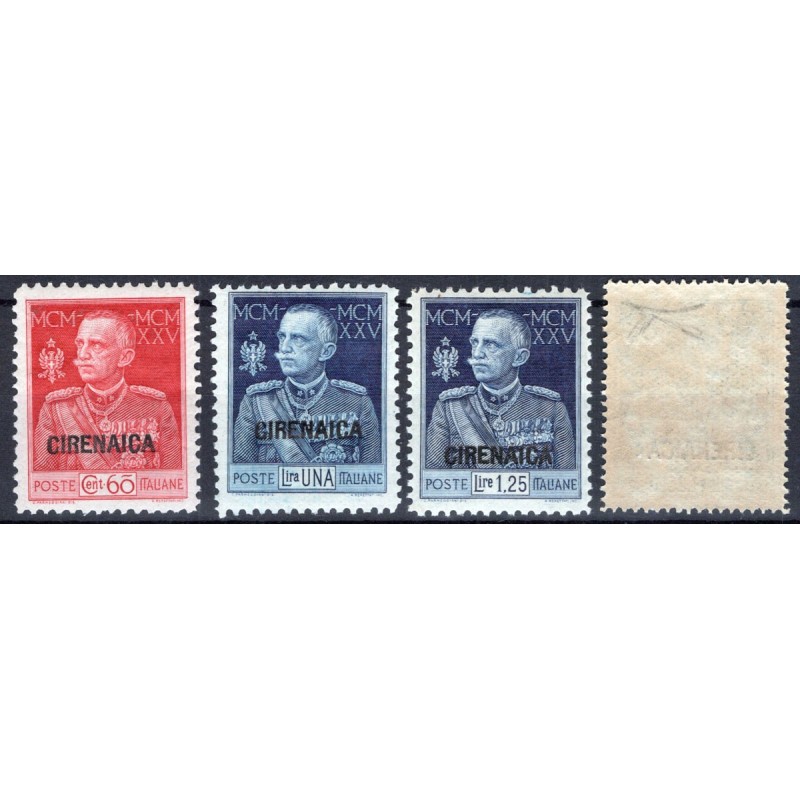 COLONIE CIRENAICA 1925-26 GIUBILEO DEL RE N.23-26 3 V. G.I MNH** CE...