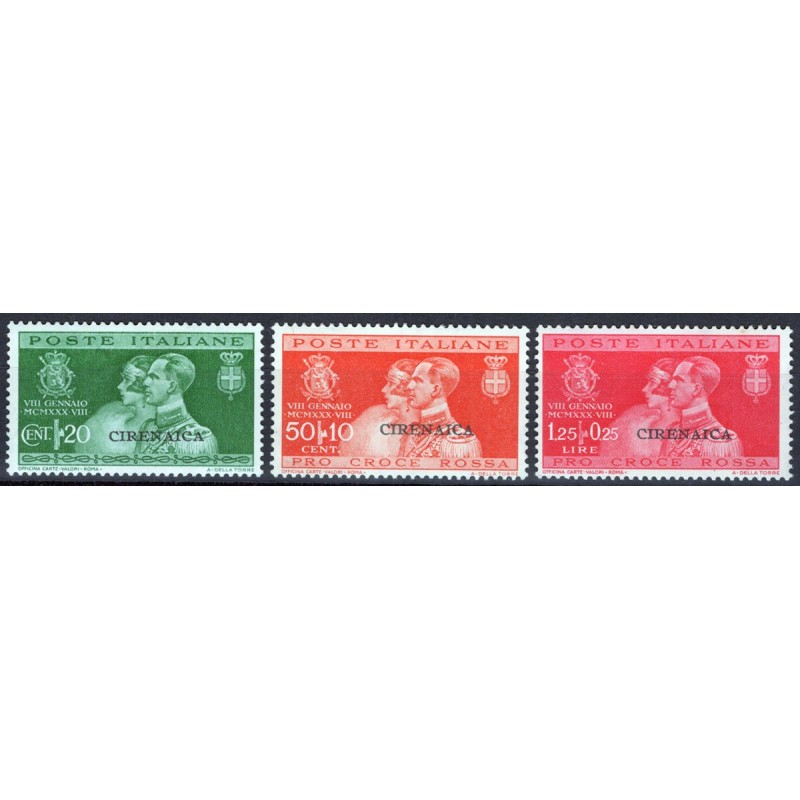 COLONIE CIRENAICA 1930 NOZZE PRINCIPE UMBERTO 3 VALORI G.I MNH**  |...