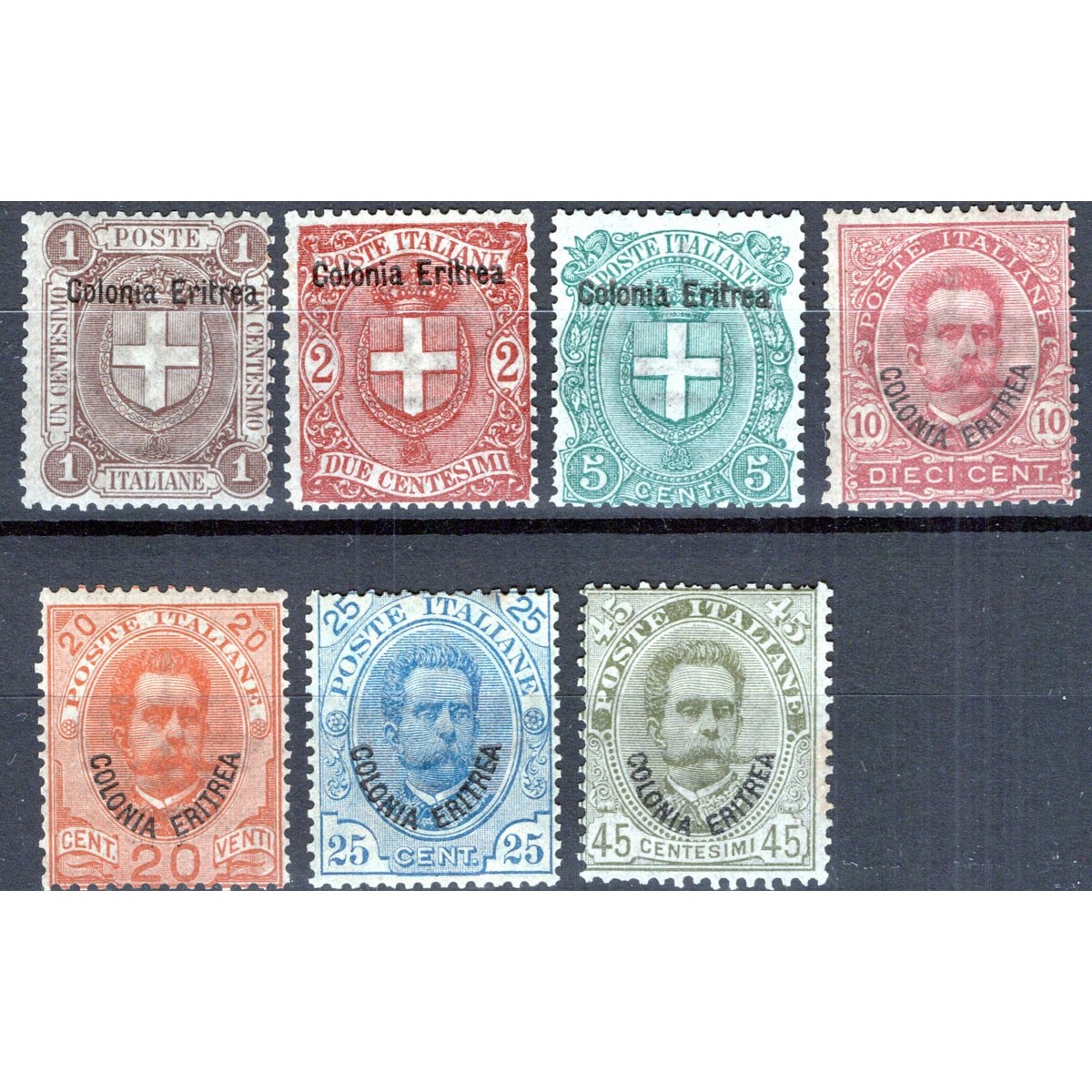 COLONIE ERITREA 1895-99 SERIE COMPLETA 7 VALORI N.12-18 G.I MNH**  ... COLONIE ERITREA 1895-99 SERIE COMPLETA 7 VALORI N.12-18 G.I MNH**  ...