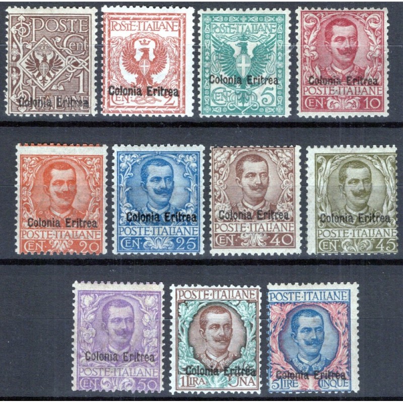 COLONIE ERITREA 1903 SERIE COMPLETA 11 VALORI N.19-29 G.I MNH** CER...
