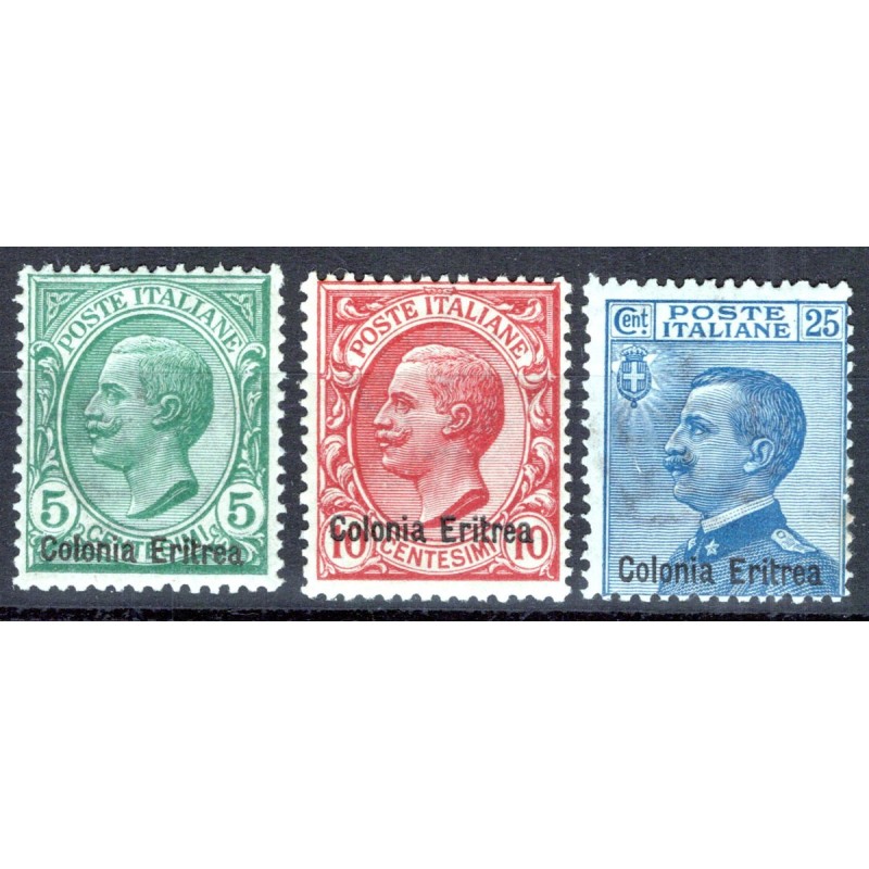 COLONIE ERITREA 1908-09 SERIE COMPLETA 3 V. G.I MNH**  | Filatelia ...