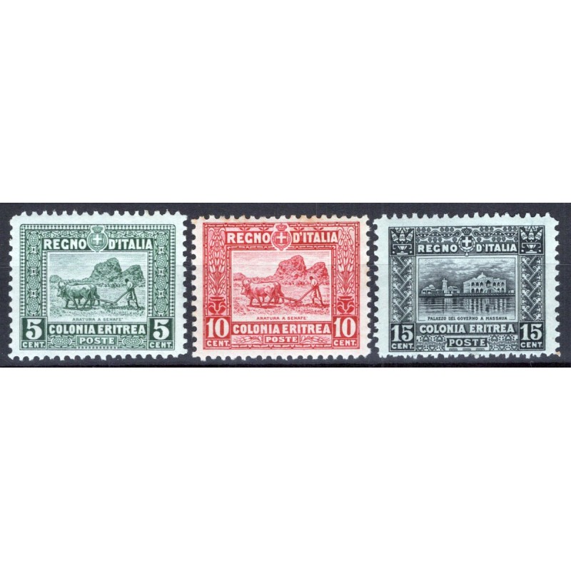 COLONIE ERITREA 1928-29 SOGGETTI AFRICANI DENT.11 3 VALORI G.I MNH*...