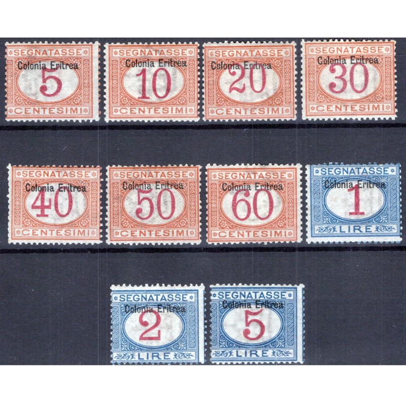 COLONIE ERITREA 1903 SEGNATASSE 10 VALORI G.O MH*  | Filatelia Meloni