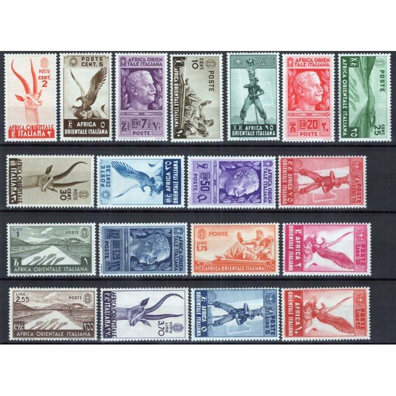 COLONIE AFRICA ORIENTALE 1938 SOGGETTI VARI 35 VALORI G.I MNH** CER...