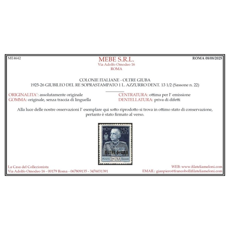 COLONIE OLTRE GIUBA 1925-26 GIUBILEO DEL RE 5 VALORI G.I MNH** CERT...