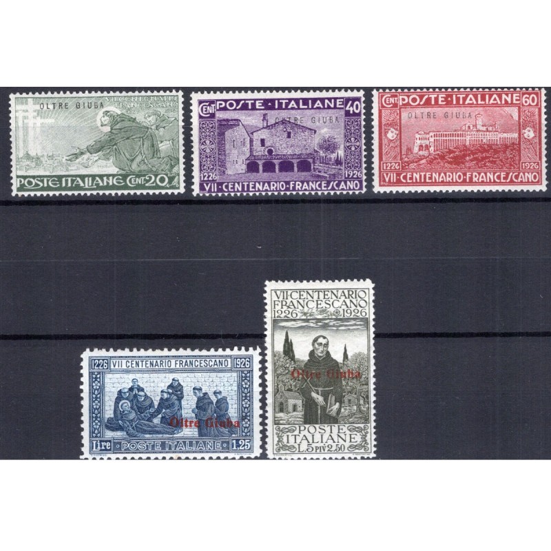COLONIE OLTRE GIUBA 1926 SAN FRANCESCO 5 VALORI G.I MNH**  | Filate...