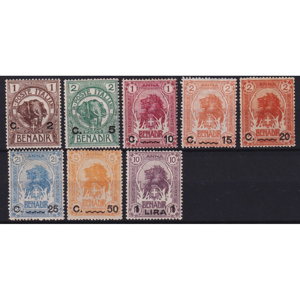 COLONIE SOMALIA 1906-07 ELEFANTI E LEONI ZANZIBAR 8 V. COMPRESO N.2... COLONIE SOMALIA 1906-07 ELEFANTI E LEONI ZANZIBAR 8 V. COMPRESO N.2...