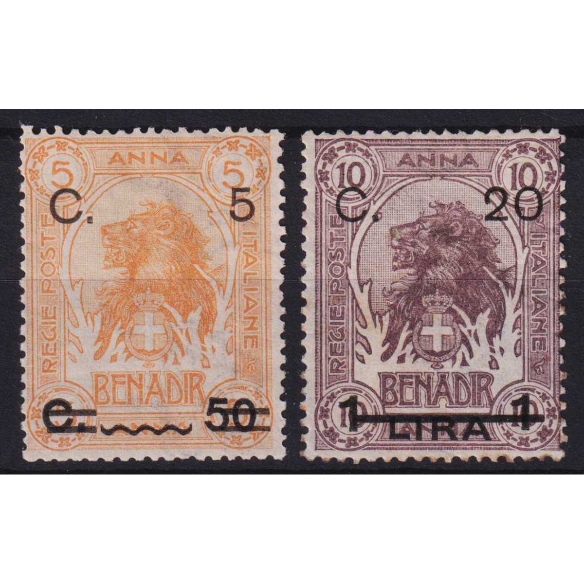 COLONIE SOMALIA 1916 ELEFANTI E LEONI ZANZIBAR SOPR. 2 V. N.17-18 G... COLONIE SOMALIA 1916 ELEFANTI E LEONI ZANZIBAR SOPR. 2 V. N.17-18 G...