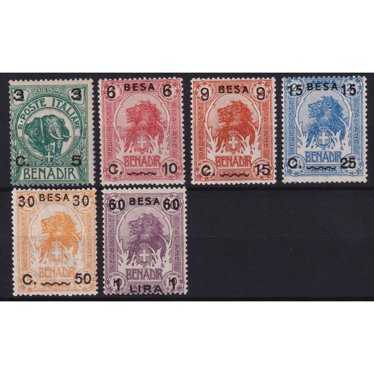 COLONIE SOMALIA 1922 ELEFANTI E LEONI 6 V. G.I MNH**  | Filatelia M... COLONIE SOMALIA 1922 ELEFANTI E LEONI 6 V. G.I MNH**  | Filatelia M...