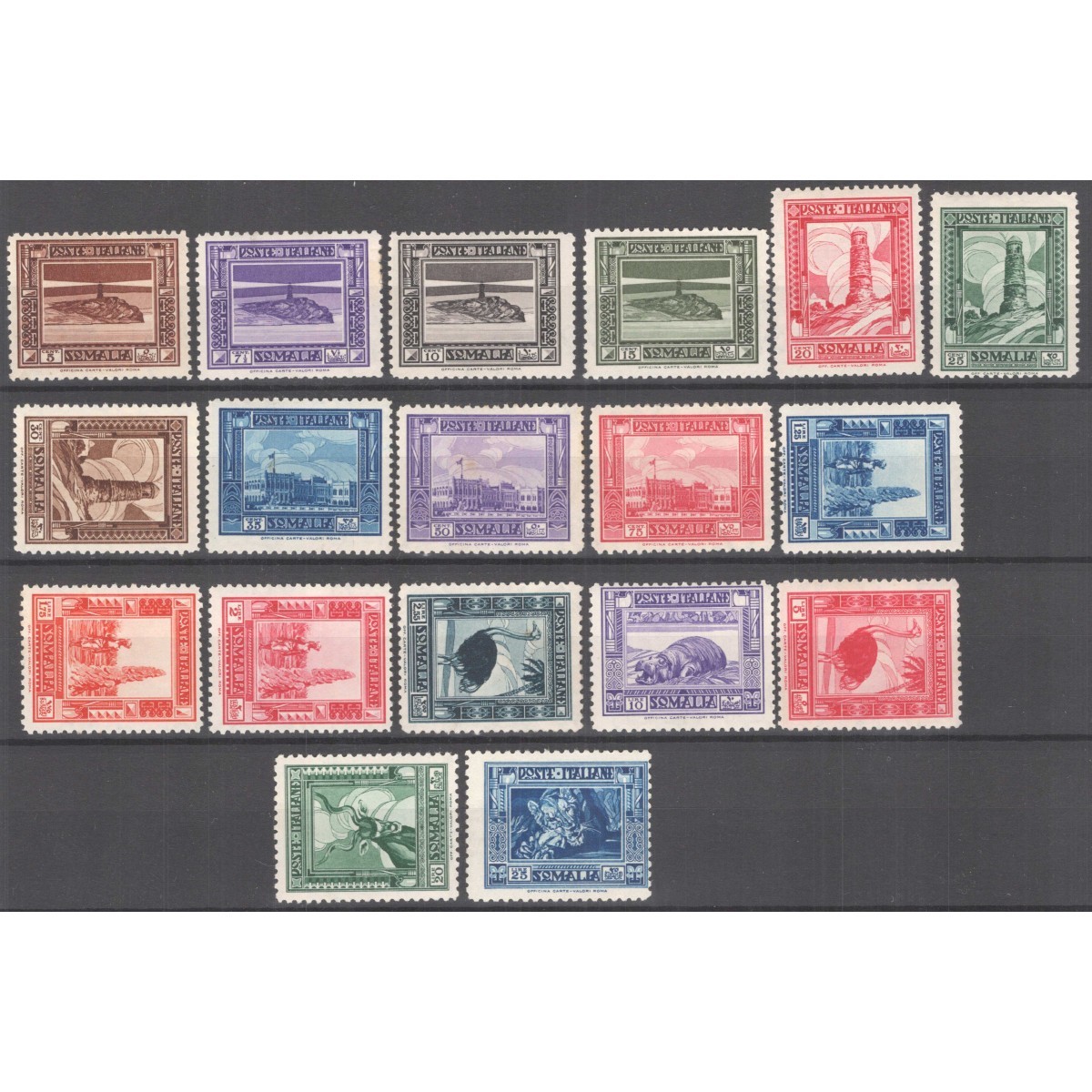 COLONIE SOMALIA 1932 PITTORICA DENT.12 18 VALORI G.O MH* CERT.  | F... COLONIE SOMALIA 1932 PITTORICA DENT.12 18 VALORI G.O MH* CERT.  | F...