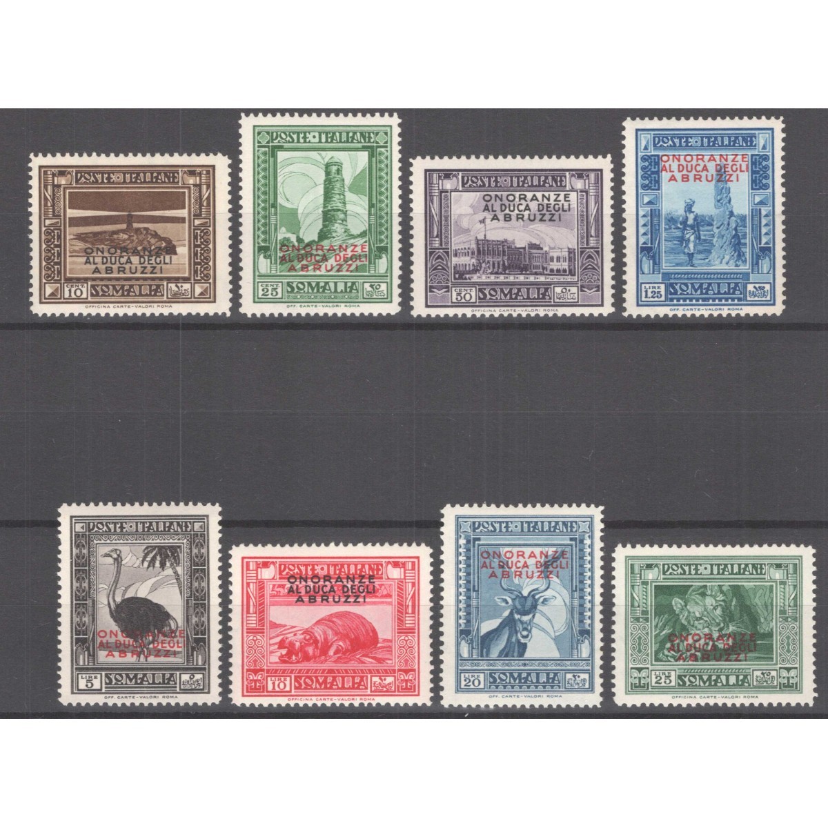 COLONIE SOMALIA 1934 ONORANZE AL DUCA DEGLI ABRUZZI 8 VALORI G.I MN... COLONIE SOMALIA 1934 ONORANZE AL DUCA DEGLI ABRUZZI 8 VALORI G.I MN...