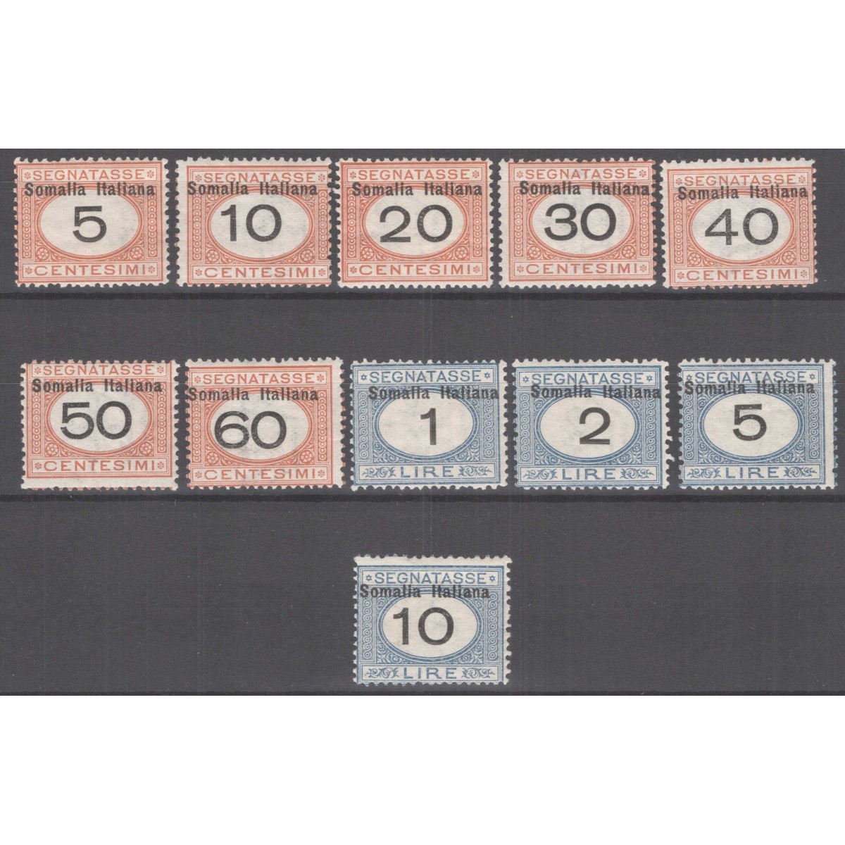 COLONIE SOMALIA 1926 SEGNATASSE 11 VALORI N.41-51 G.I MNH** CERT.  ... COLONIE SOMALIA 1926 SEGNATASSE 11 VALORI N.41-51 G.I MNH** CERT.  ...