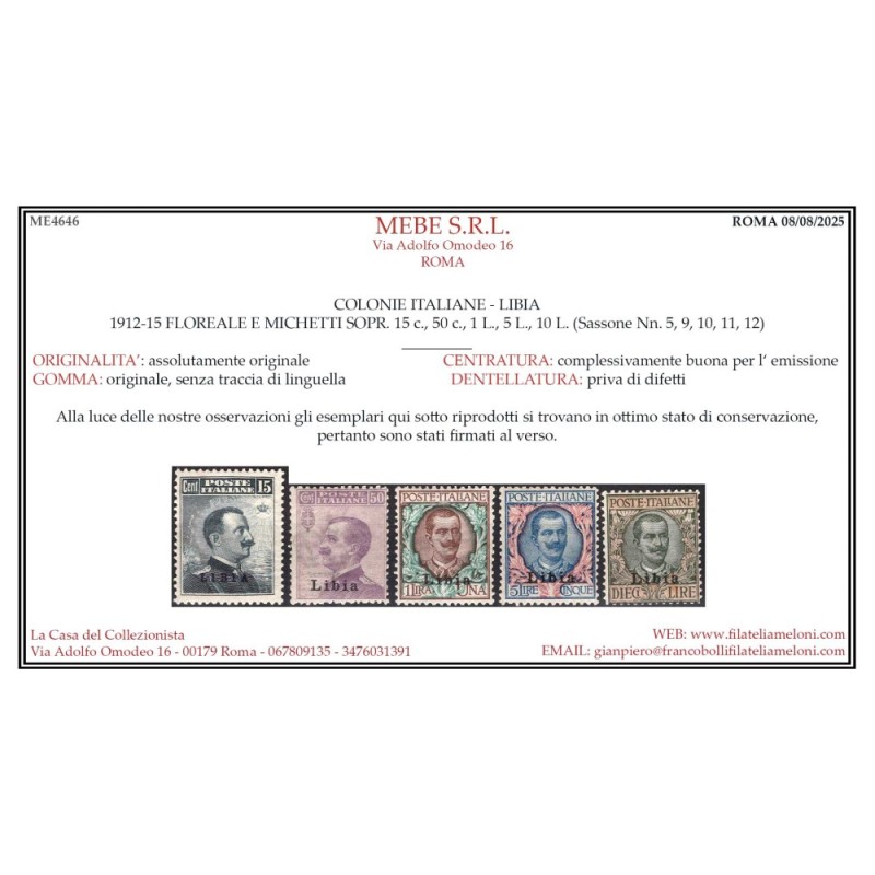 COLONIE LIBIA 1912-15 FRANCOBOLLI SOPR. 12 V. G.I MNH** CERT.  | Fi...
