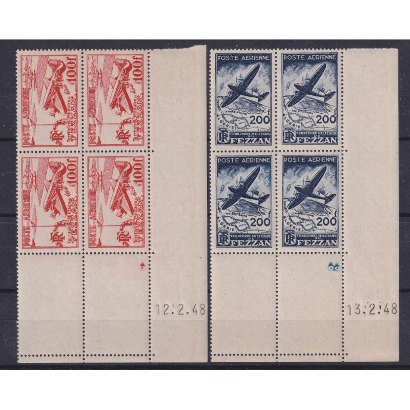 FEZZAN 1948 POSTA AEREA DENTELLATI QUARTINA 2 V. N.1-2 G.I MNH**  |...