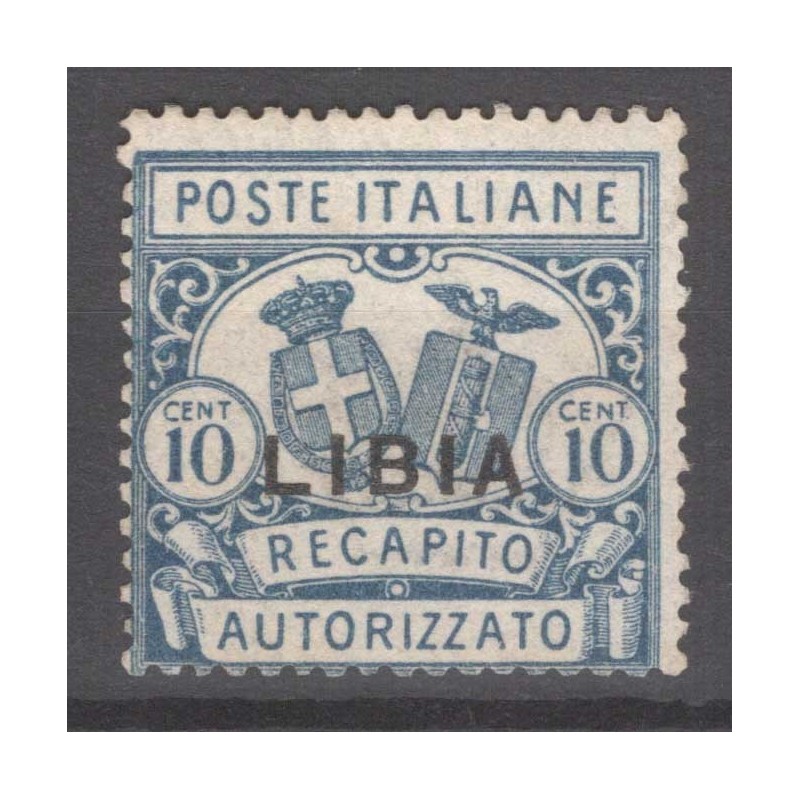 COLONIE LIBIA 1929 RECAPITO AUTORIZZATO 10 C. DENT.14 N.2 G.I MNH**...