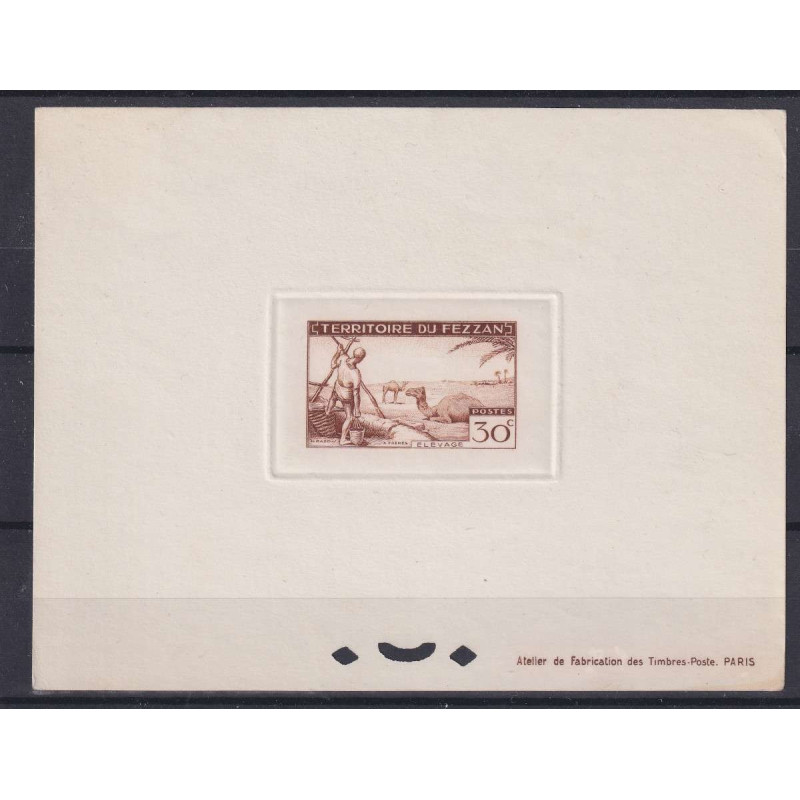 FEZZAN 1951 II EMISSIONE 30 CENTESIMI PROVA DI CONIO N.29 SENZA GOM...