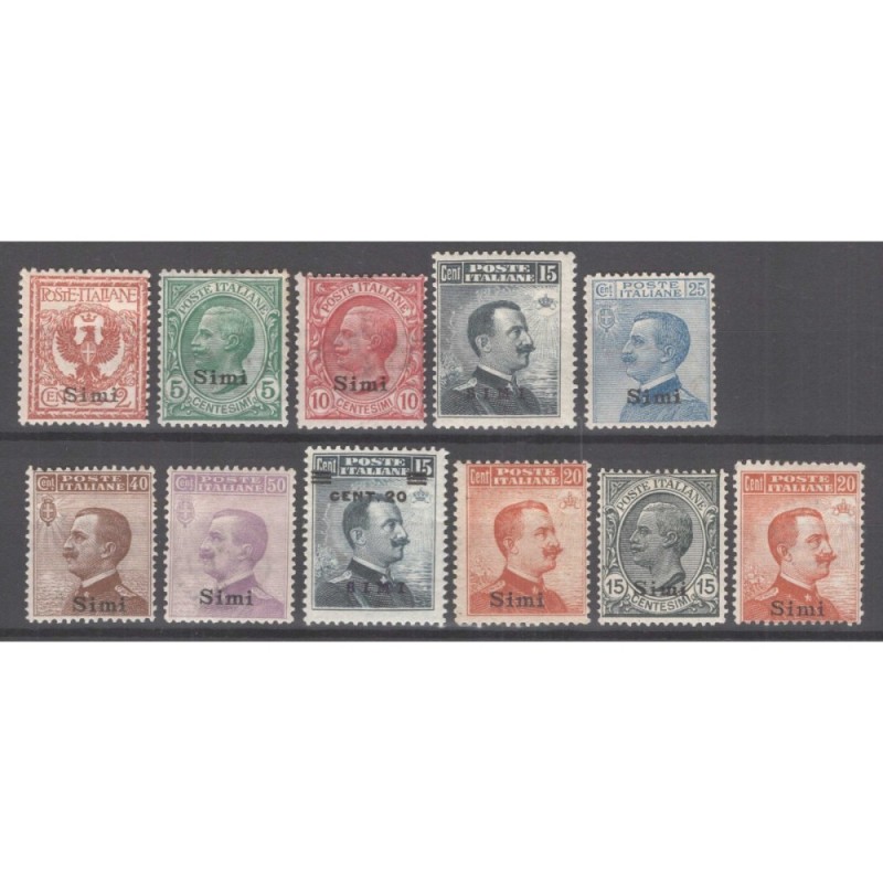 COLONIE SIMI 1912 SERIE COMPLETA MICHETTI 11 V. G.I MNH** / G.O MH*...